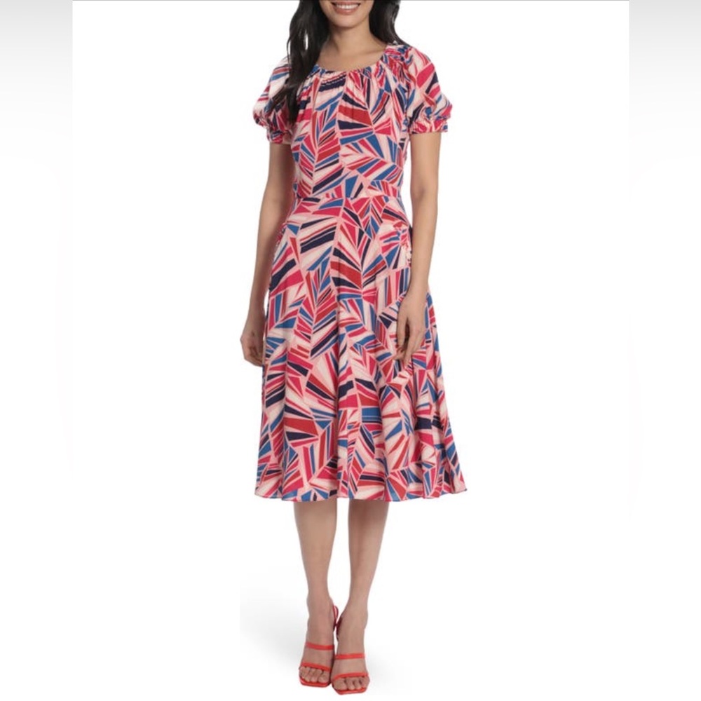 Mangy London Abstract Geo Midi Fit and Flare Dress Size 16 NWT!